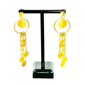 RL Brazil Gold Tone Long Dangle Discs Earrings
